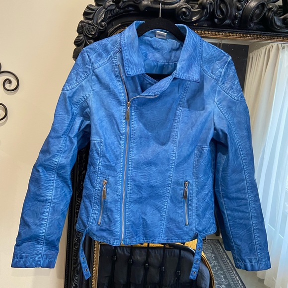 Vintage blue “leather” motto jacket - Picture 2 of 10